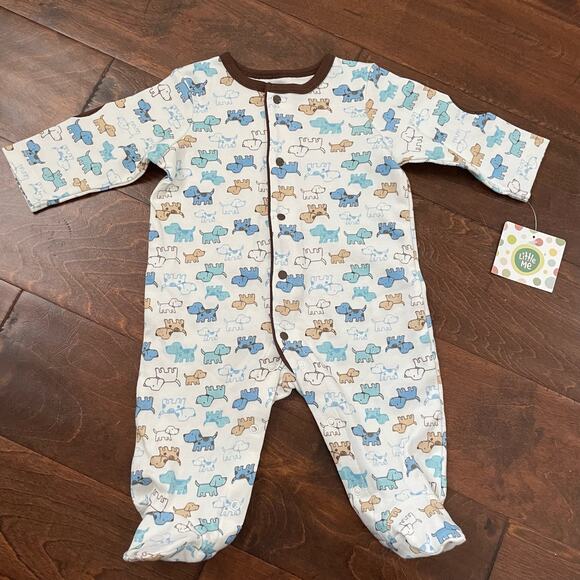 Little Me Boys 3 Months Pajamas One Piece Romper Outfit Snaps Dogs Elbow Patch - Picture 1 of 6